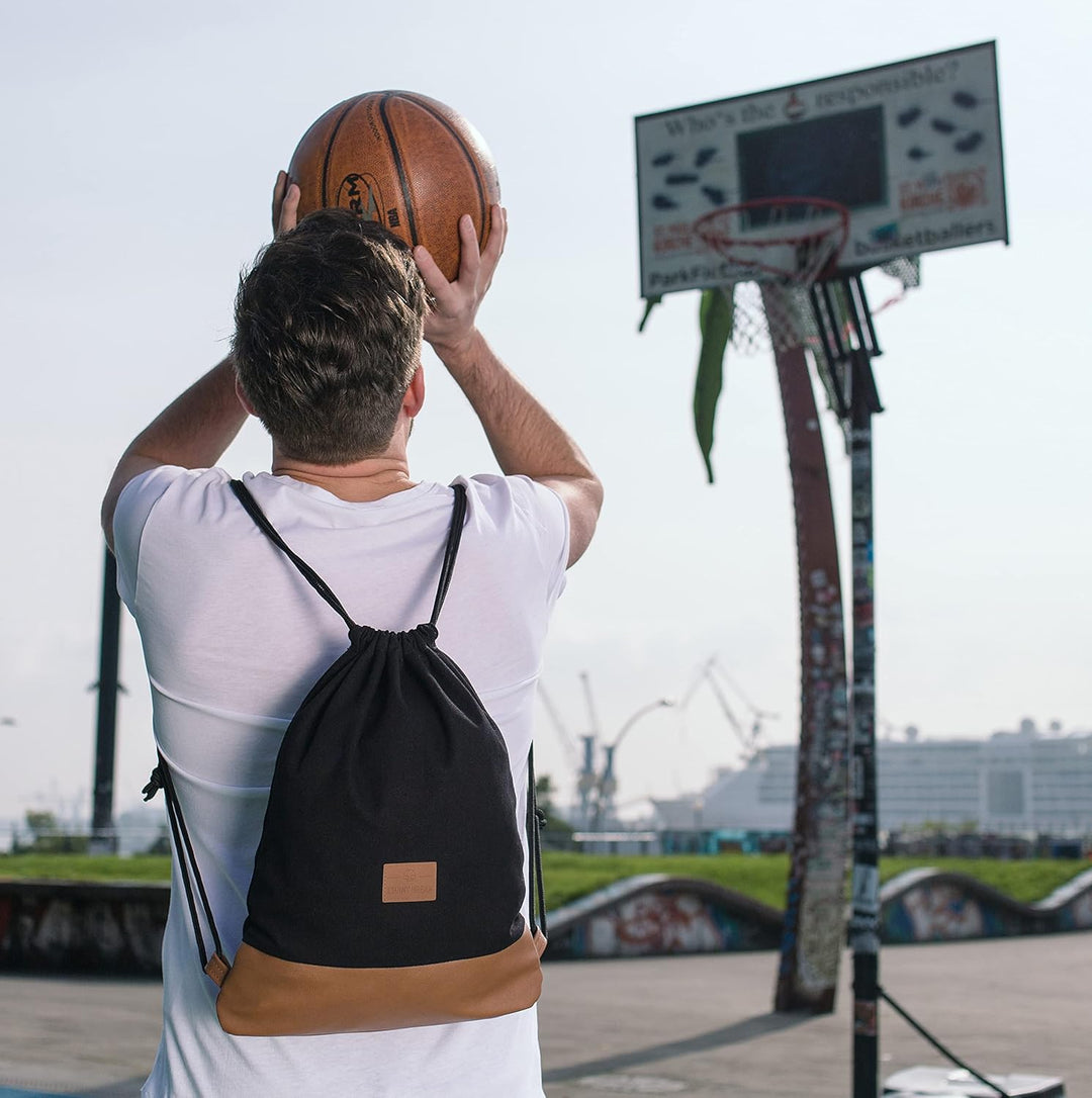 Johnny Urban Turnbeutel Damen &amp; Herren Schwarz - Luke - Beutel Rucksack mit Kordelzug - Baumwoll Can