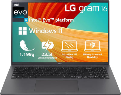 LG gram 16Z90R-G.AD7CG, 16 Zoll Ultralight Notebook (2023) - Intel Core i7 (32GB RAM, 2TB SSD), Grau