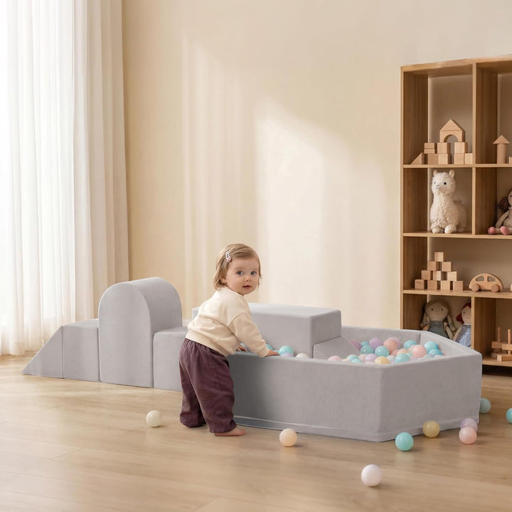 Zedachica 8PCS Softbausteine Baby mit Hausförmigem Bällebad, Schaumstoff Bausteine Kinder für Indoor