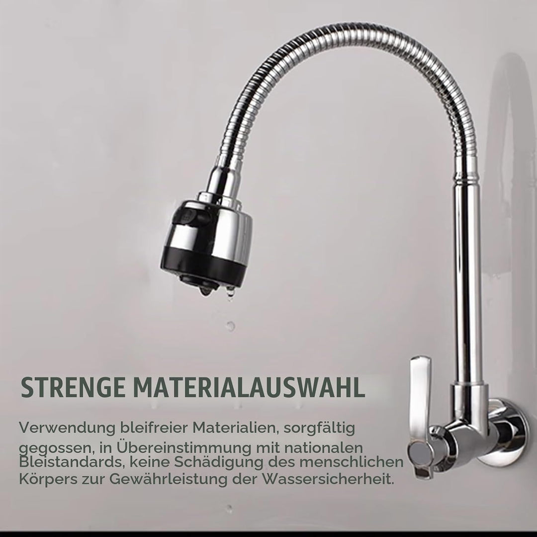 Edelstahl Wasserhahn Küche Wandmontage, 360° Drehbar Küchenarmatur Kaltwasserhahn Wandmontage Spülti