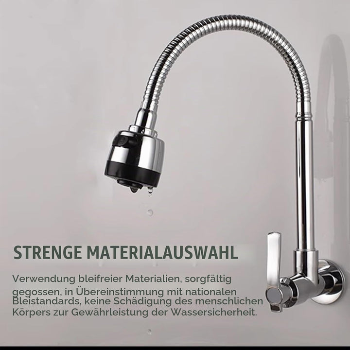 Edelstahl Wasserhahn Küche Wandmontage, 360° Drehbar Küchenarmatur Kaltwasserhahn Wandmontage Spülti