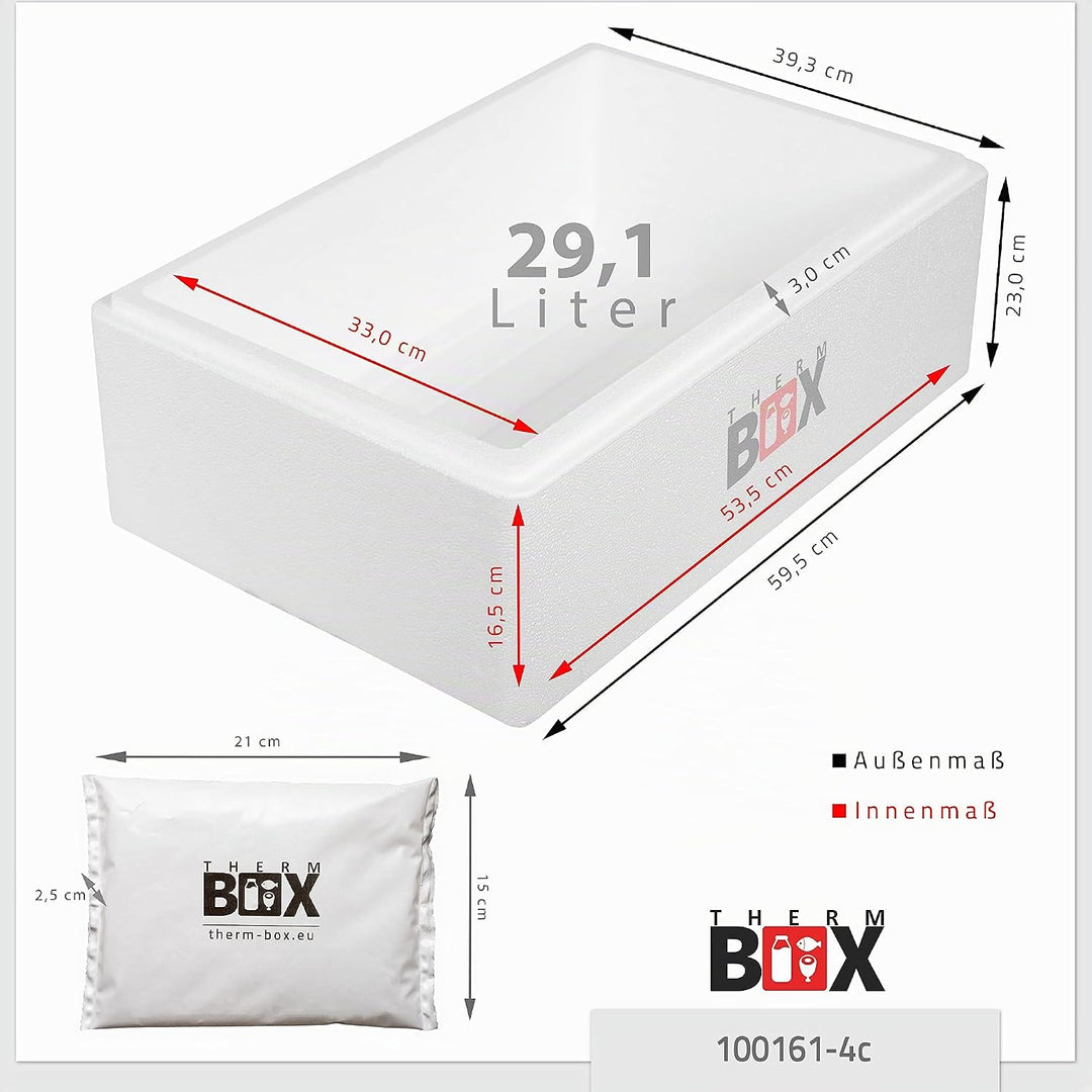 THERM BOX Styroporbox 28L bis 61,5L mit Kühlakkus für Kühlbox Verschiedene Grössen Transportbox Ther