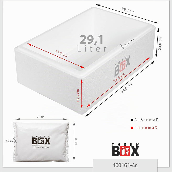 THERM BOX Styroporbox 28L bis 61,5L mit Kühlakkus für Kühlbox Verschiedene Grössen Transportbox Ther