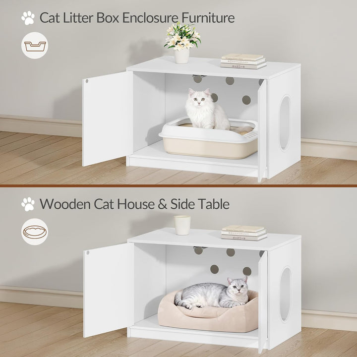 Fobyfurny Katzenklo Schrank, Versteckte Katzentoilette Möbel, Katzenschrank mit Drucktüren und Belüf