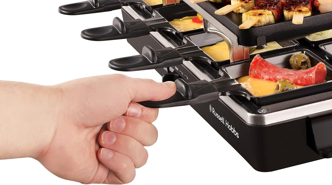 Russell Hobbs Raclette Grill 8 Personen (inkl. 8 Pfännchen & Holzspachtel,2 Tischgrill-Platten: Natu