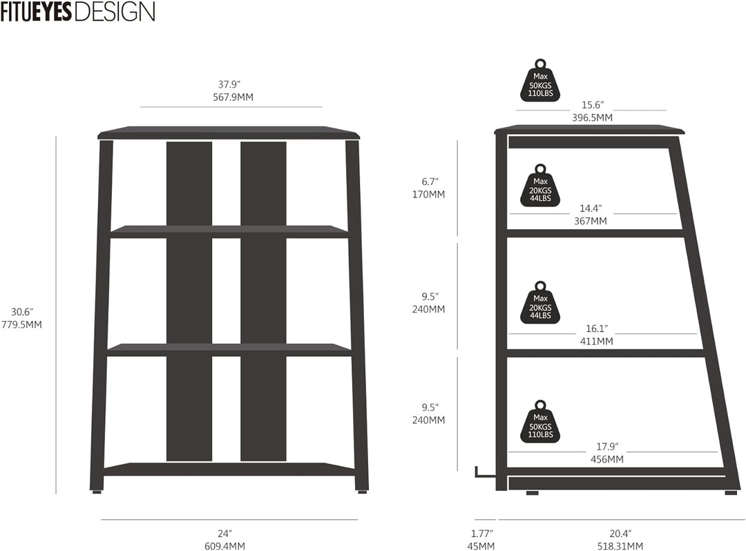 FITUEYES Design HiFi Rack aus Holz & Stahl, HiFi Regal mit verstellbaren Ablagen & Kabelmanagement,
