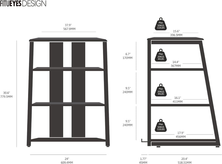 FITUEYES Design HiFi Rack aus Holz & Stahl, HiFi Regal mit verstellbaren Ablagen & Kabelmanagement,