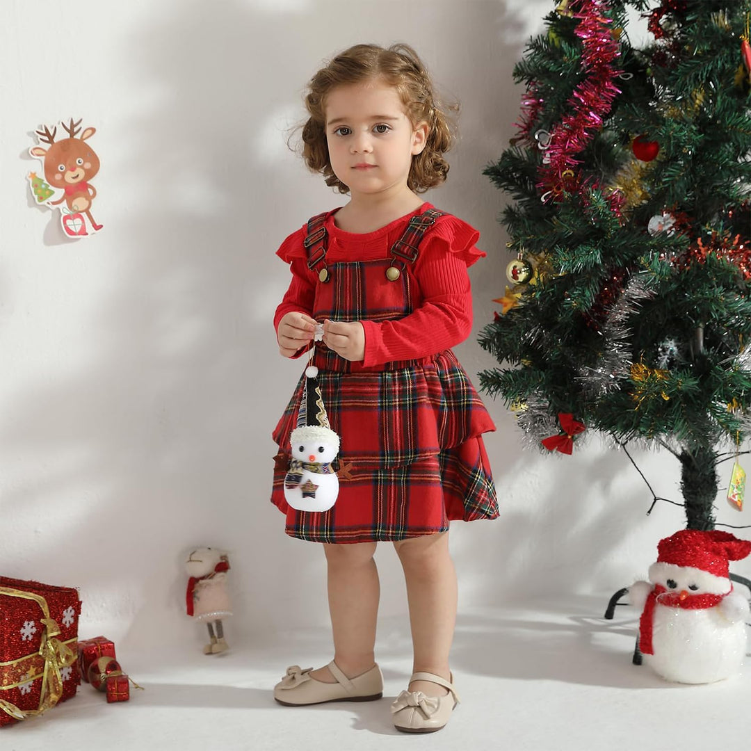 Neugeborenes Baby Mädchen Röcke Sets Rüschen Top + Plaid/Dots/Bowknot Overalls Hosenträger Kleid + S