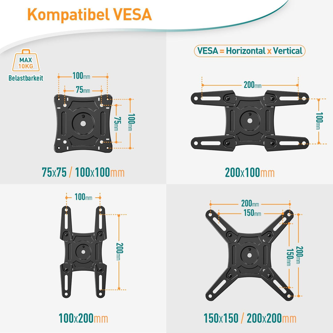 ELIVED Monitor & TV Deckenhalterung Klappbar für die meisten 14-42 Zoll Fernseher bis zu 10KG, max.