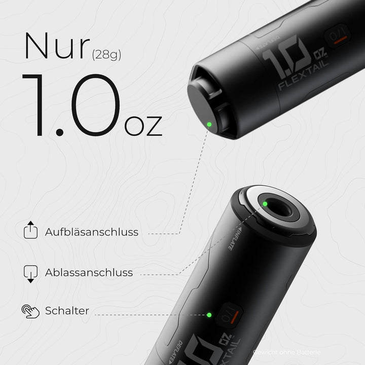FLEXTAILGEAR Mini Luftpumpe, 28g Ultraleicht, 3,5kPa 200L/min Schnelles Auf- & Abpumpen, Austauschba
