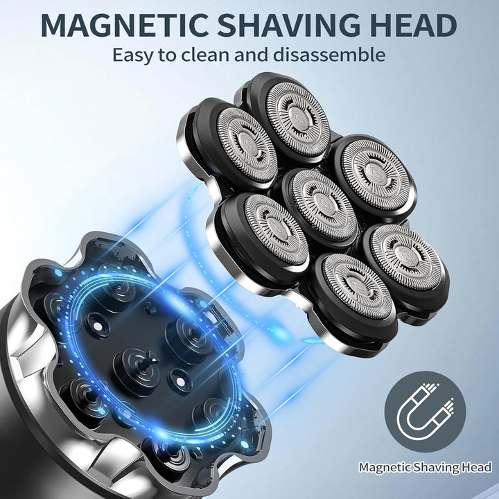 Glatzen Rasierer Herren Elektrisch, 7D Flexibler Detachable Glatzenrasierer, Magnetische Schwebender