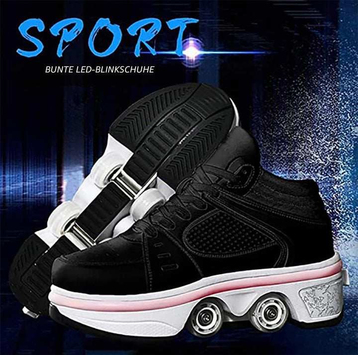 Schuhe mit Rollen LED Leuchtend Skates 4-Rad Verstellbare Rollschuhe Verstecktes Rad für Laufsportsc