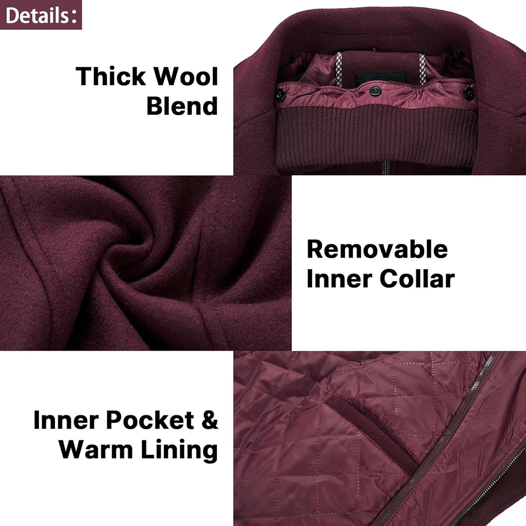 KUDORO Herren Wintermantel Wolle Kurzmantel Herren Wollmantel Mittellang Slim Fit für Business Freiz