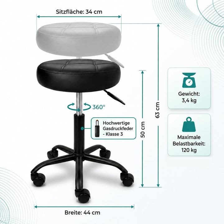 Rollhocker mit Metall-Basis und leisen Softrollen [Neues Modell] – höhenverstellbar, 360° drehbar, k
