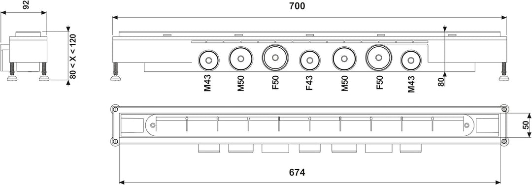 Wirquin 30719769 Express'eau Abflussgitter für Duschen, 700 mm Norme Grau/Chromée, Norme Grau/Chromé