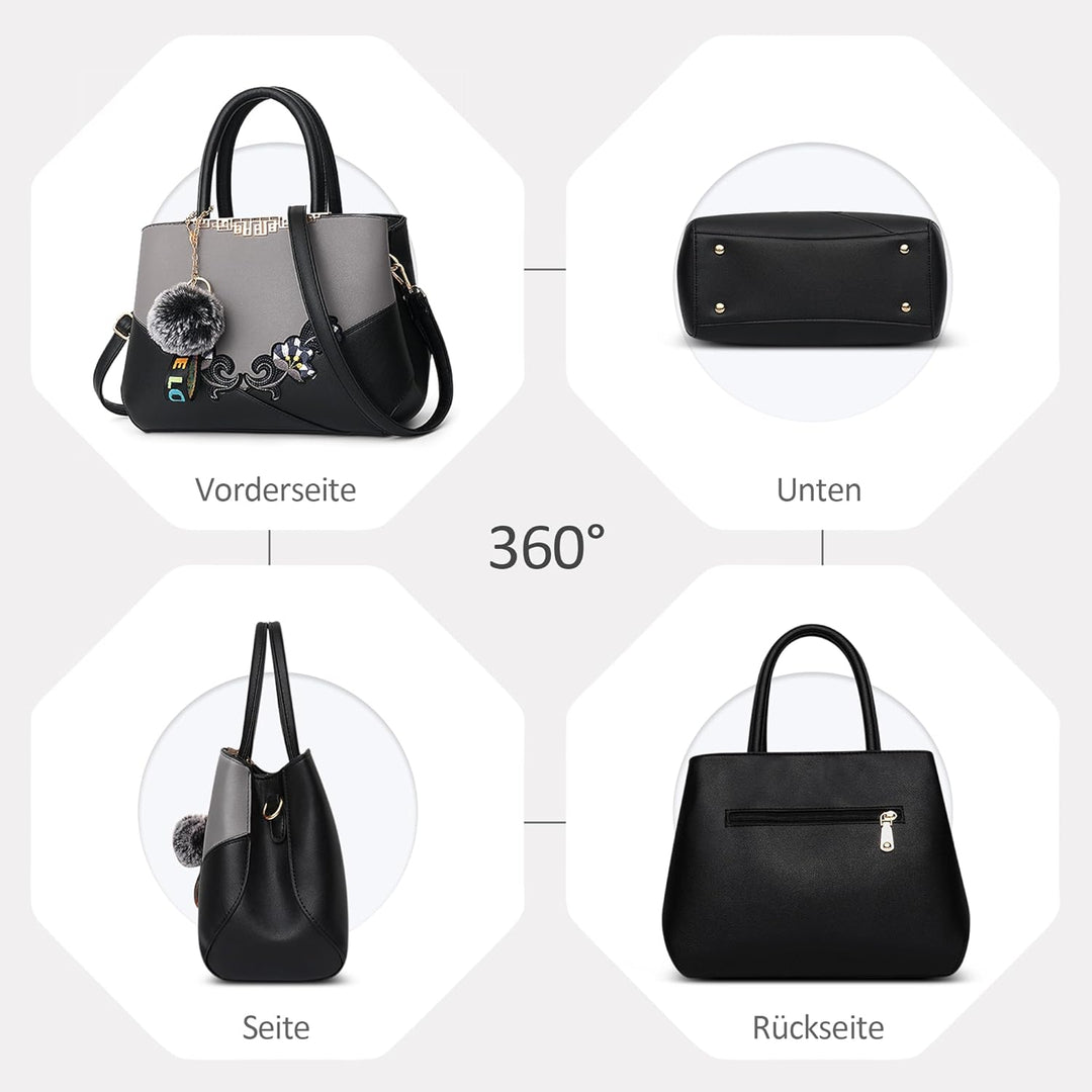 DORRISO Damen Handtasche Mode Stickdesign Schultertasche Grosse Kapazität Umhängetasche Casual Reise