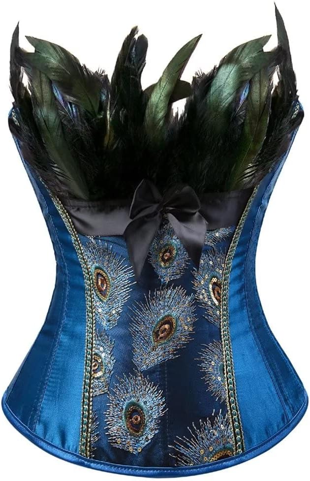 Jutrisujo korsett Corsagenkleid rock kleid corsage korsage pfau feder damen vollbrust bustier gothic