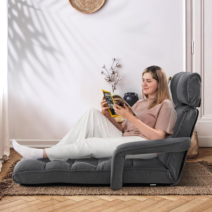 GOPLUS Bodenliege, Relaxliege mit 6-Fach verstellbare Rückenlehne, Bodensessel mit Armlehnen, Relaxs