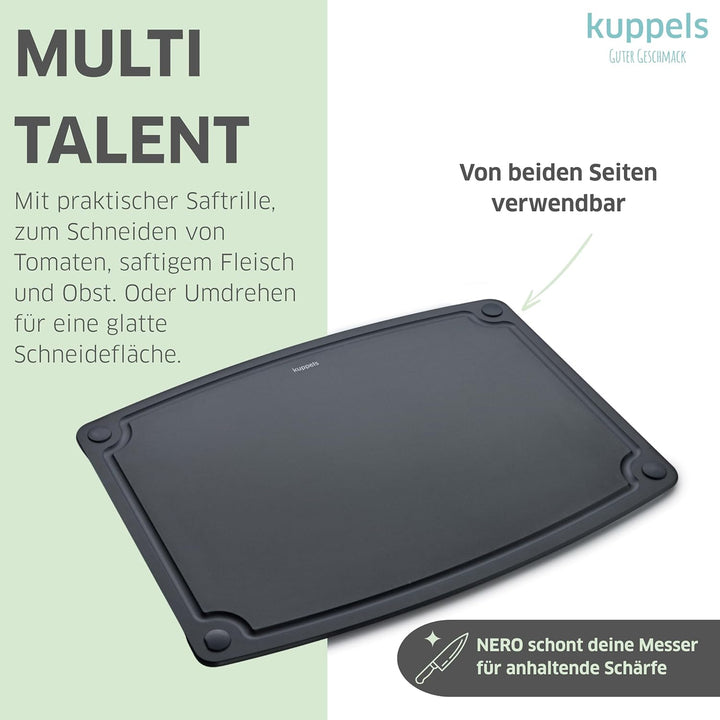 Kuppels NERO Holzfaser Schneidebrett ohne Plastik Gross, Küchenbrett mit Saftrille und Silikonfüssen