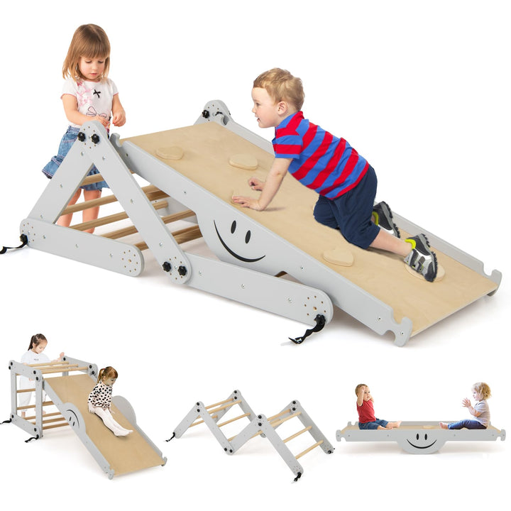 COSTWAY Klettergerüst Indoor, Kletterdreieck mit Rutsche, DIY Kletterleiter, Indoor Spielplatz umwan