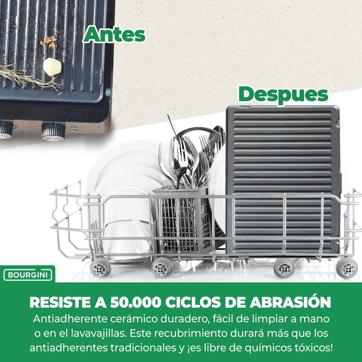 BOURGINI Countertop Ofen mit abnehmbaren Keramikplatten (ohne PFAS), 1800 W, 90 & 180 Grad Öffnung