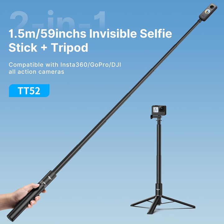 ULANZI 150cm Selfie Stick Stativ für Insta360 GO 3/X3/ONE RS/ONE X2/ONE X/GO 2/ONE R/ONE, TT52 Einbe