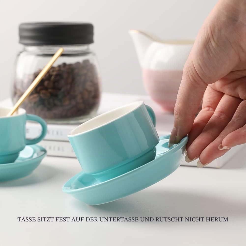 Sweejar Home Espressotasse und Untertasse, Porzellan, stapelbare Demitasse-Tassen mit Metallständer,