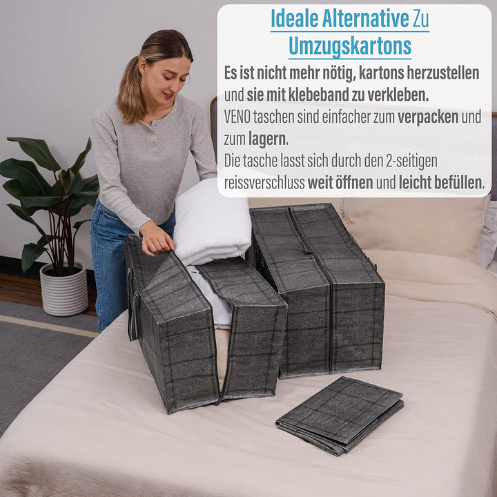 VENO 87 Liter extra grosse Umzugstaschen mit Rucksackgurten, Umzugshelfer, starke Griffe und Reissve