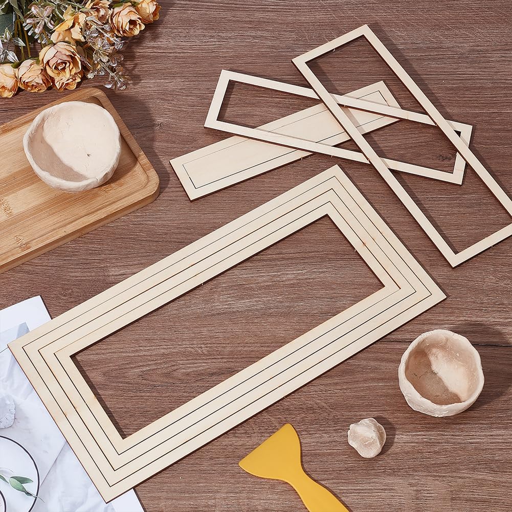 UNICRAFTALE 8 Stück Keramikplatten Formformen Rechteckige Töpferwerkzeuge Holzschienen Set Konzentri
