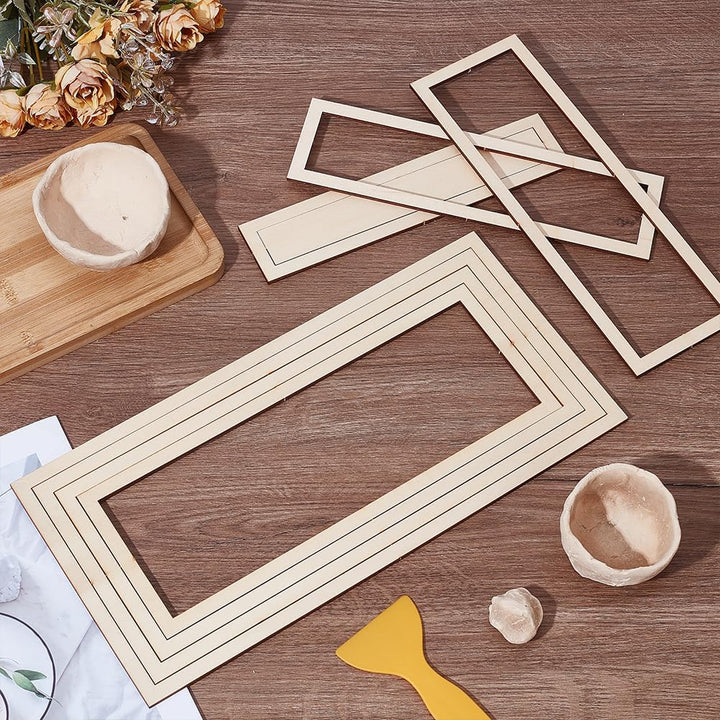 UNICRAFTALE 8 Stück Keramikplatten Formformen Rechteckige Töpferwerkzeuge Holzschienen Set Konzentri