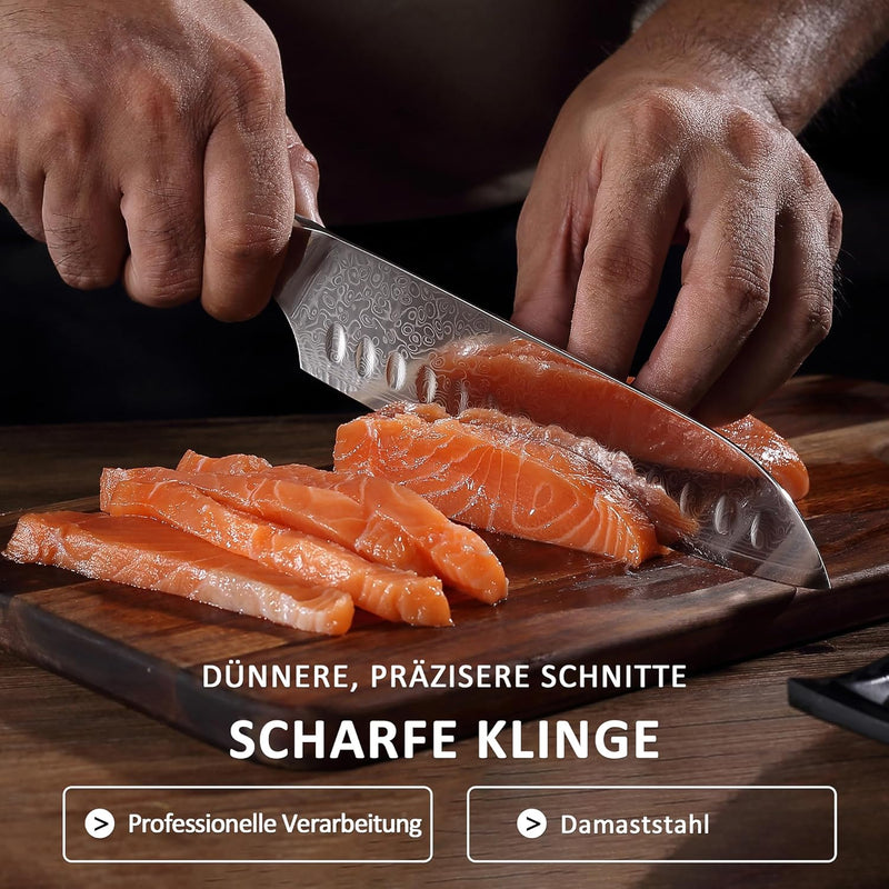 PAUDIN Santokumesser Damastmesser 17 cm, Ultra Scharfes Kochmesser aus 67 Lagen Damaststahl mit japa