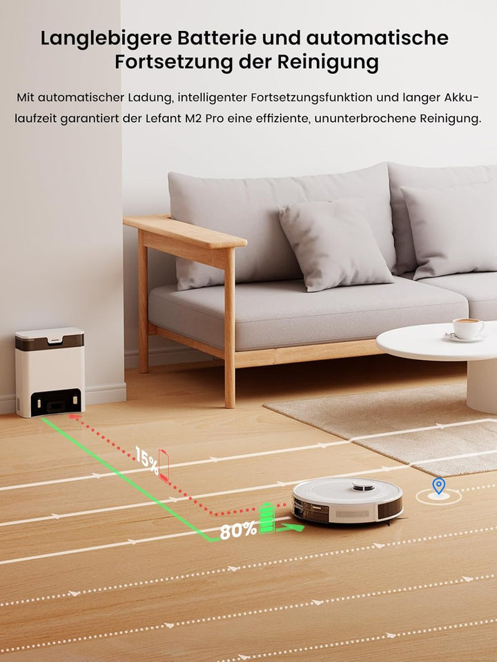 LEFANT M2 Pro Saugroboter mit Wischfunktion, Staubsauger Roboter mit Automatischer Staubentleerung,