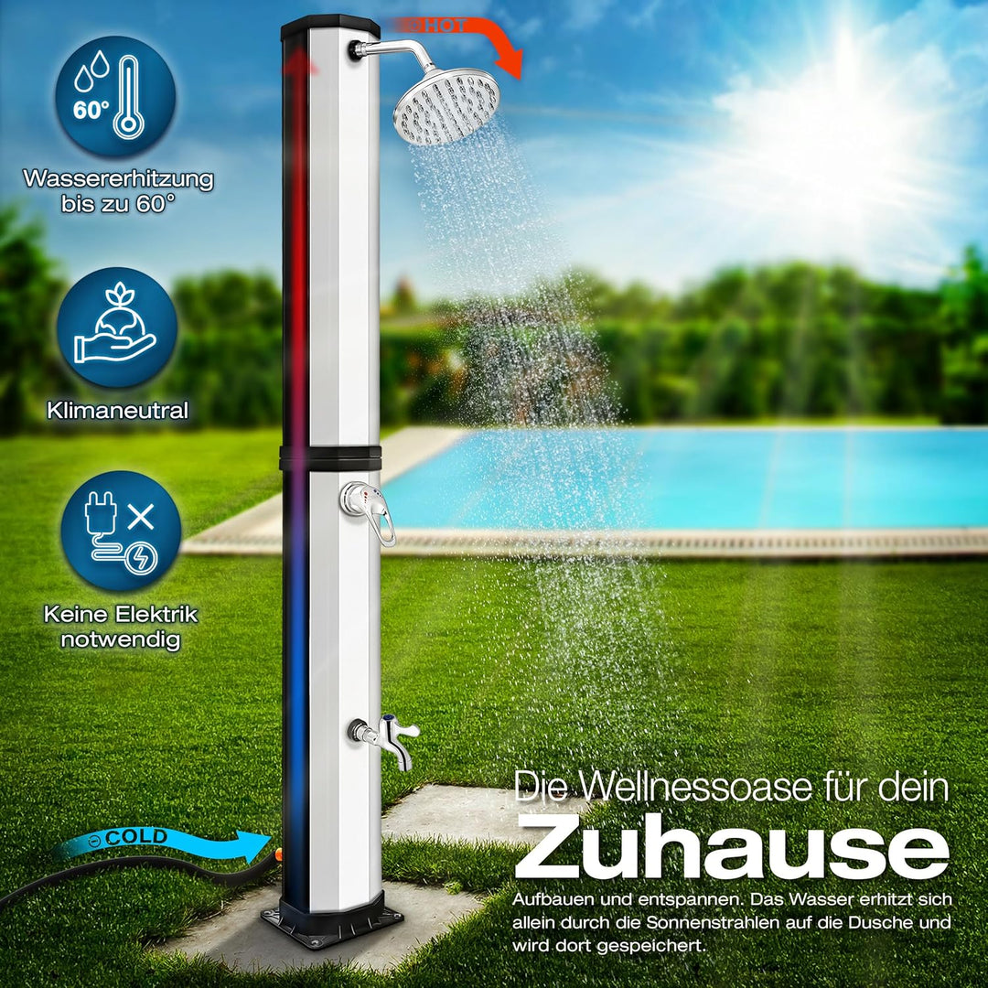 tillvex Solardusche 35 Liter inkl. Schutzhaube | Solar Garten-dusche warmes Wasser | Pooldusche Camp