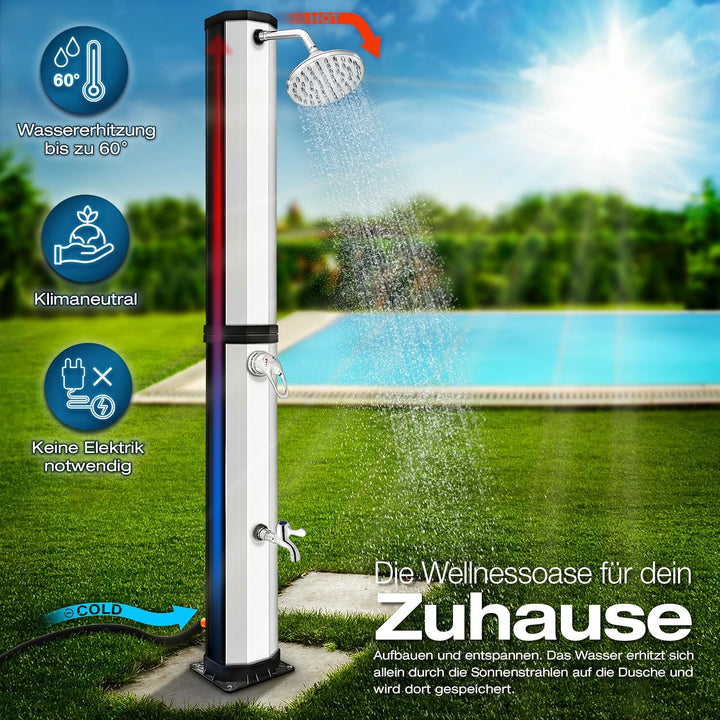 tillvex Solardusche 35 Liter inkl. Schutzhaube | Solar Garten-dusche warmes Wasser | Pooldusche Camp