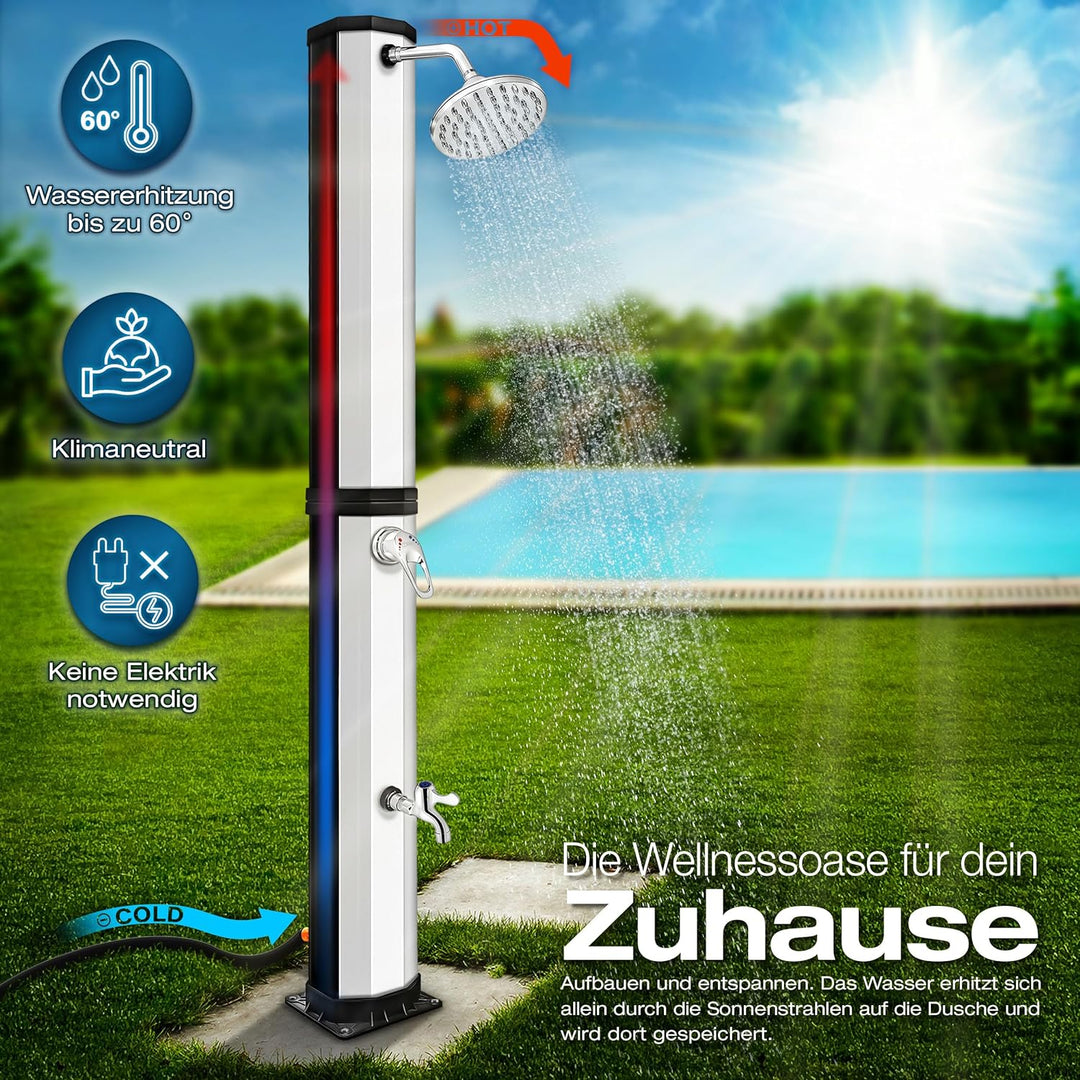 tillvex Solardusche 35 Liter inkl. Schutzhaube | Solar Garten-dusche warmes Wasser | Pooldusche Camp