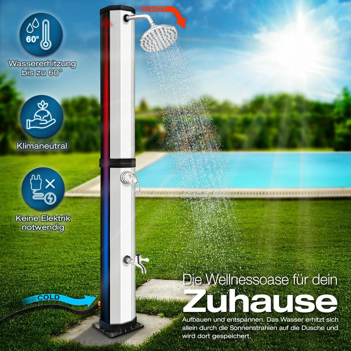 tillvex Solardusche 35 Liter inkl. Schutzhaube | Solar Garten-dusche warmes Wasser | Pooldusche Camp