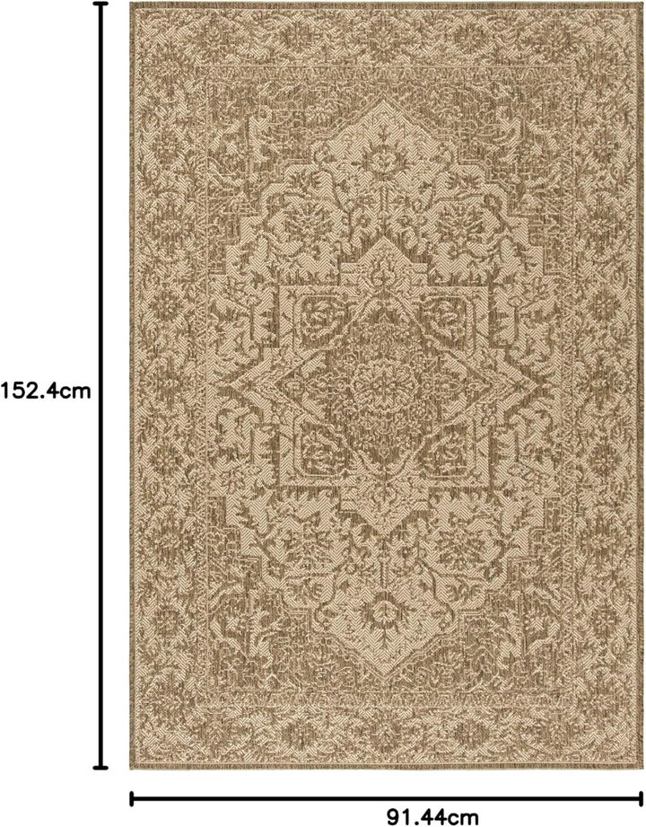 SAFAVIEH Medaillon Teppich für Drinnen & Draussen - Beachhouse Collection, Kurzer Flor, Creme und Be