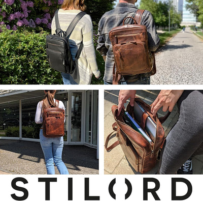 STILORD 'Valera' Leder Business Rucksack mit vielen Fächern Laptop-Fach 13.3 Zoll für Herren und Dam