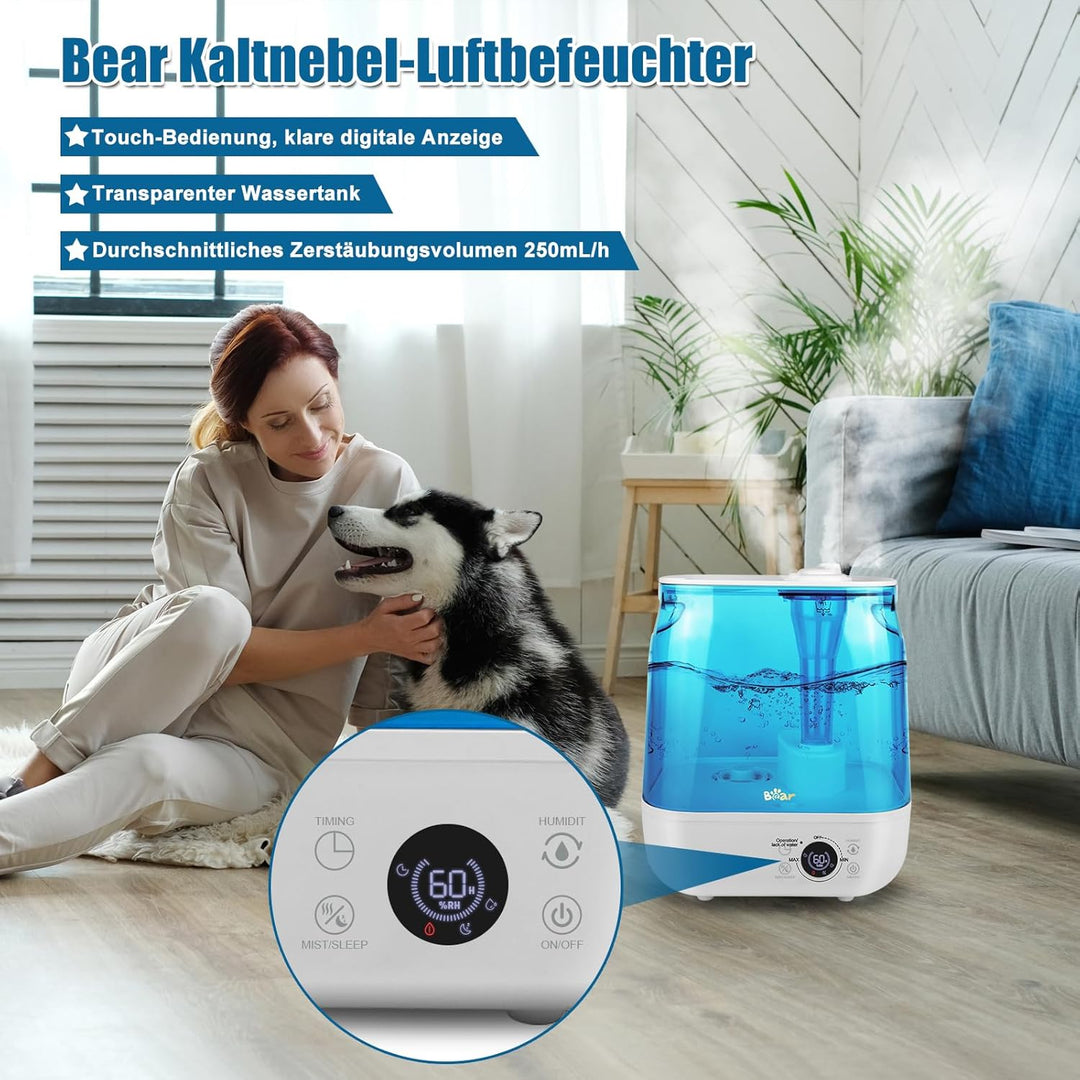 Bear 2024 Luftbefeuchter 6L Top Fill Luftbefeuchter, Timer, Schlafmodus, Konstante Luftfeuchtigkeit,