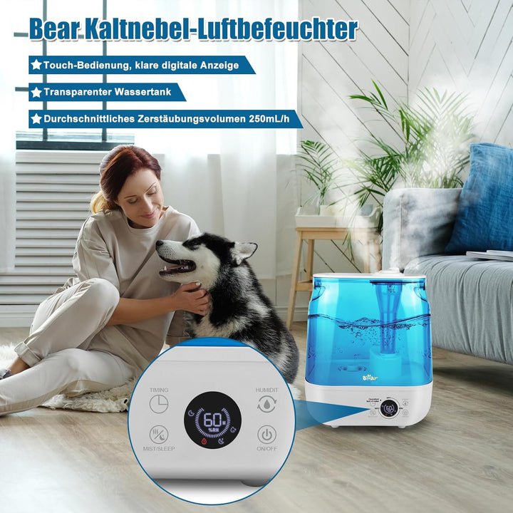 Bear 2024 Luftbefeuchter 6L Top Fill Luftbefeuchter, Timer, Schlafmodus, Konstante Luftfeuchtigkeit,