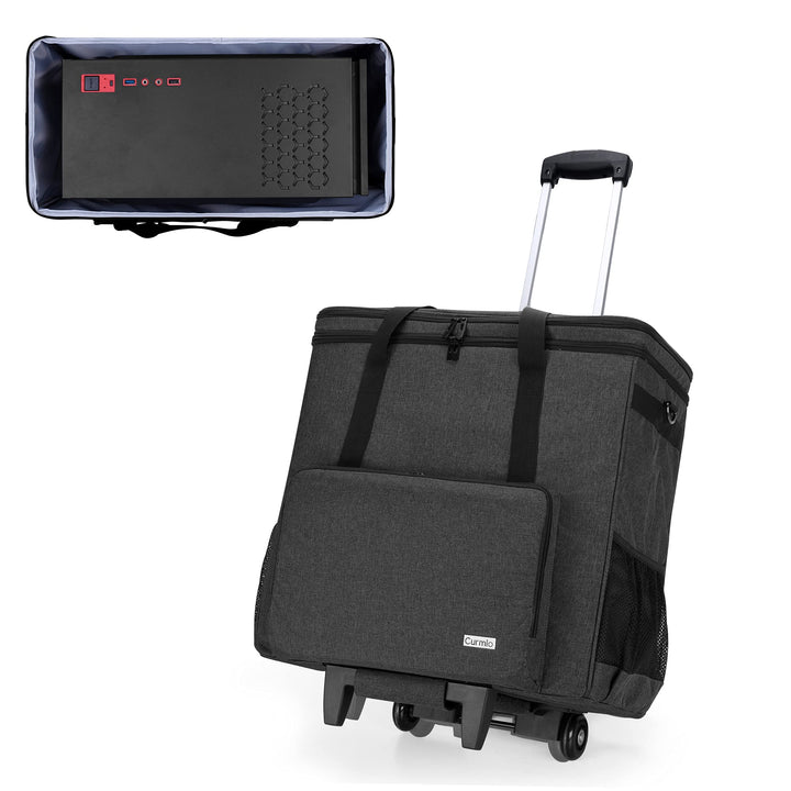 CURMIO Reisetasche für Desktop PC, PC Gehäuse Tasche mit Abnehmbarem Trolley, Desktop-Computer-Trage