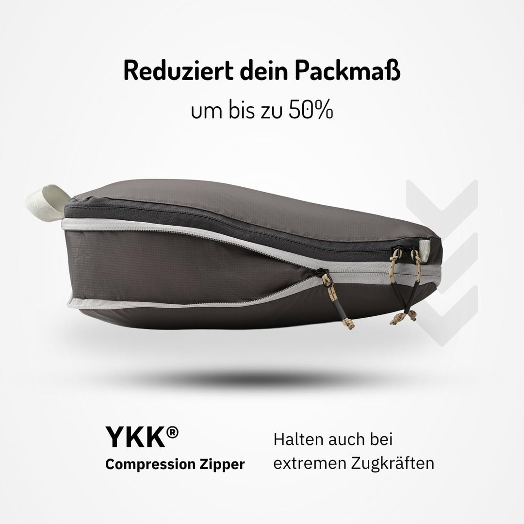 NORDKAMM® Profi-Packtaschen mit Kompression, Ultraleichtes Koffer-Organizer Set, Packing Cubes aus w
