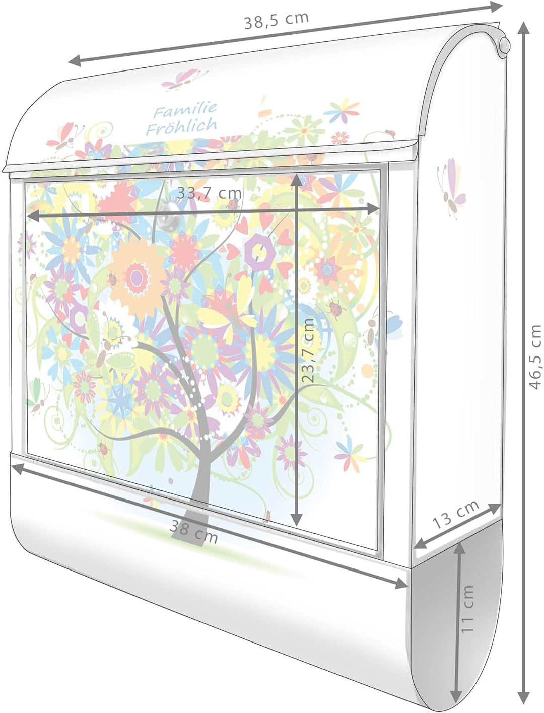 banjado® Design Briefkasten personalisiert Märchenzauberbaum 38,5x46,5x13cm & 2 Schlüssel - Briefkas