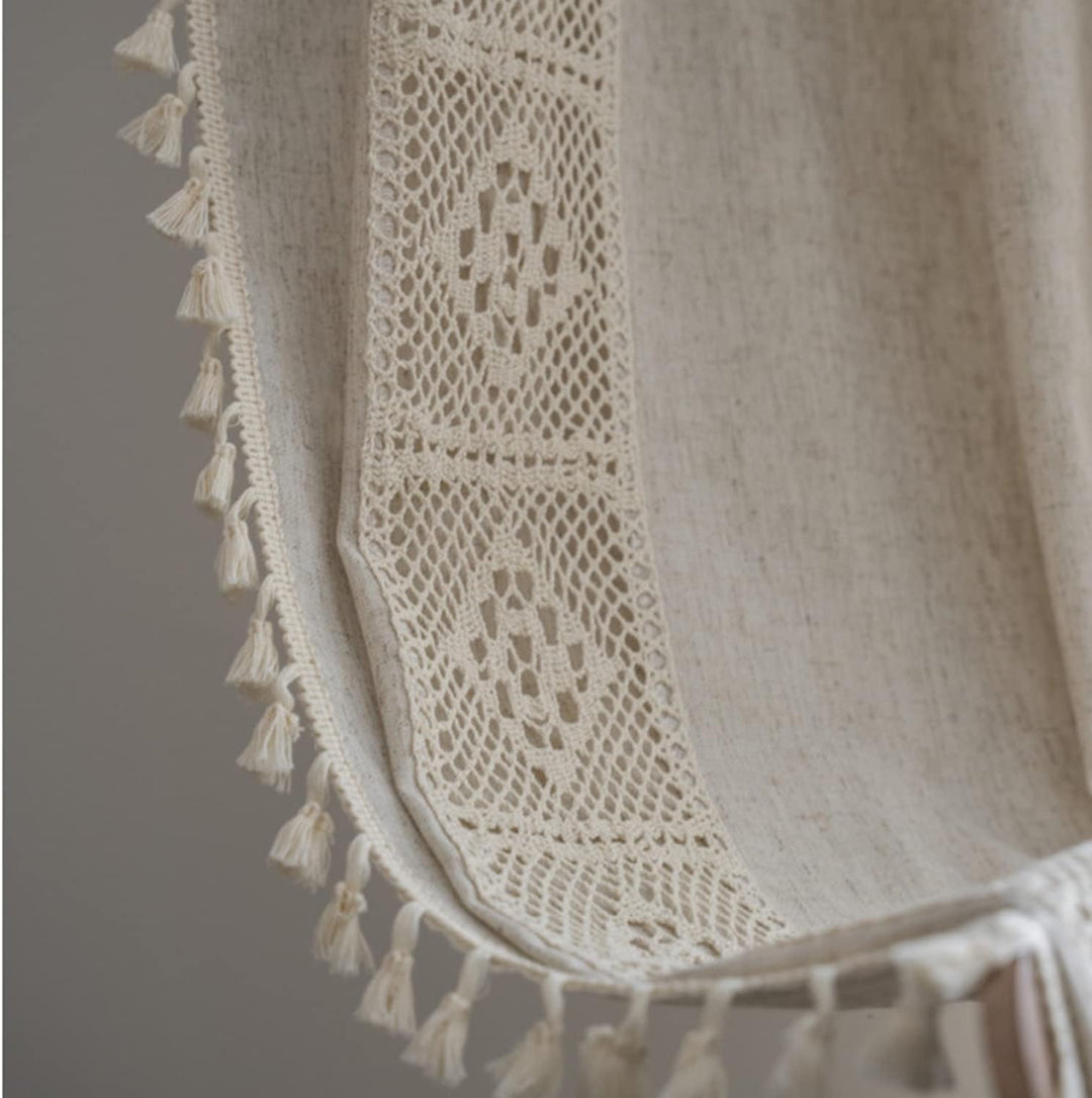 Tospass Vintage Landhausstil Häkeln Stricken Vorhang Boho Bohemien Vorhänge Aushöhlen Quaste 2 Stück