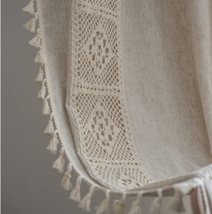 Tospass Vintage Landhausstil Häkeln Stricken Vorhang Boho Bohemien Vorhänge Aushöhlen Quaste 2 Stück
