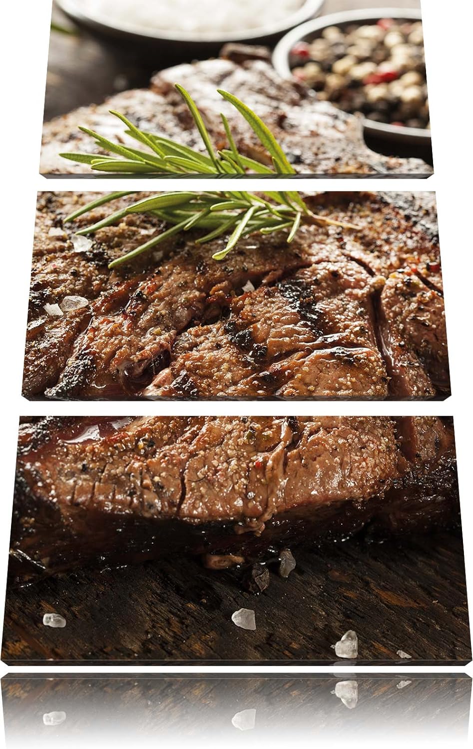 Pixxprint Leckeres Fleisch mit Rosmarin 3-Teiler Leinwandbild 120x80 Bild auf Leinwand