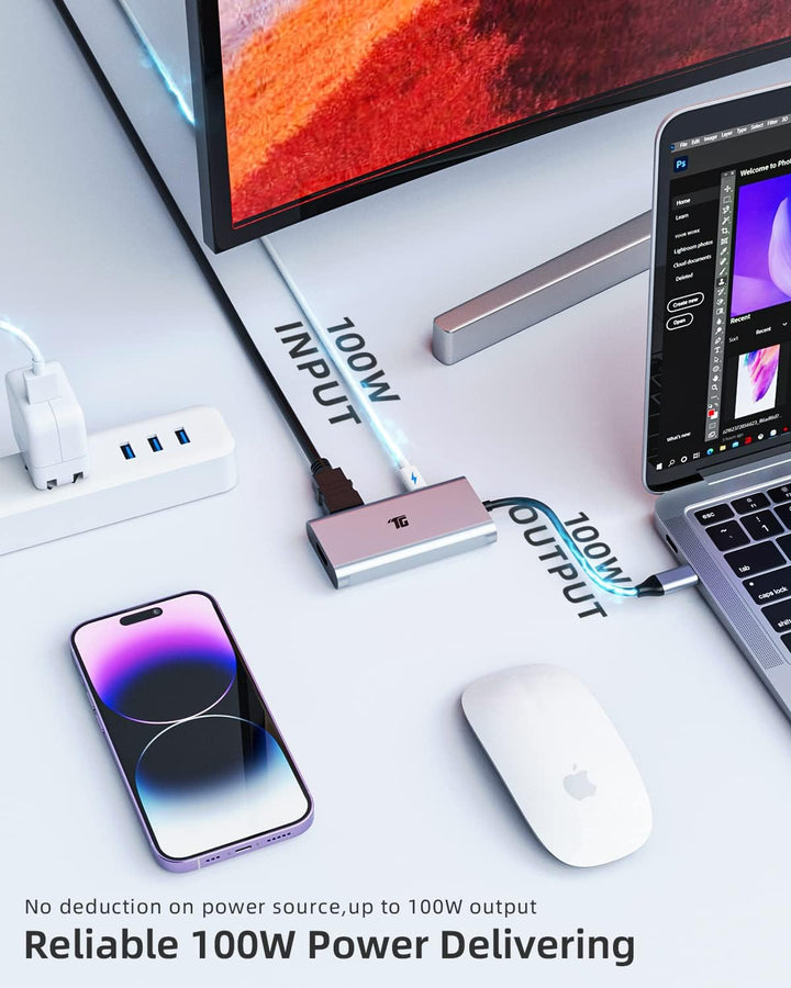 Tiergrade USB C zu HDMI Adapter, 4-in-1 USB C Hub, Thunderbolt 3 Adapter mit 2 HDMI Anschlüssen, 100