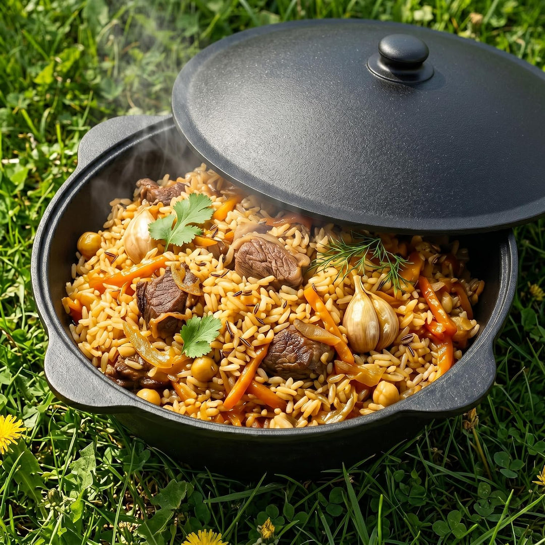 NAMANGAN | Schwenktopf Kazan aus Gusseisen 8 L (runder Boden) | Kasan Uzbekisch | Cast Iron KESSEL U