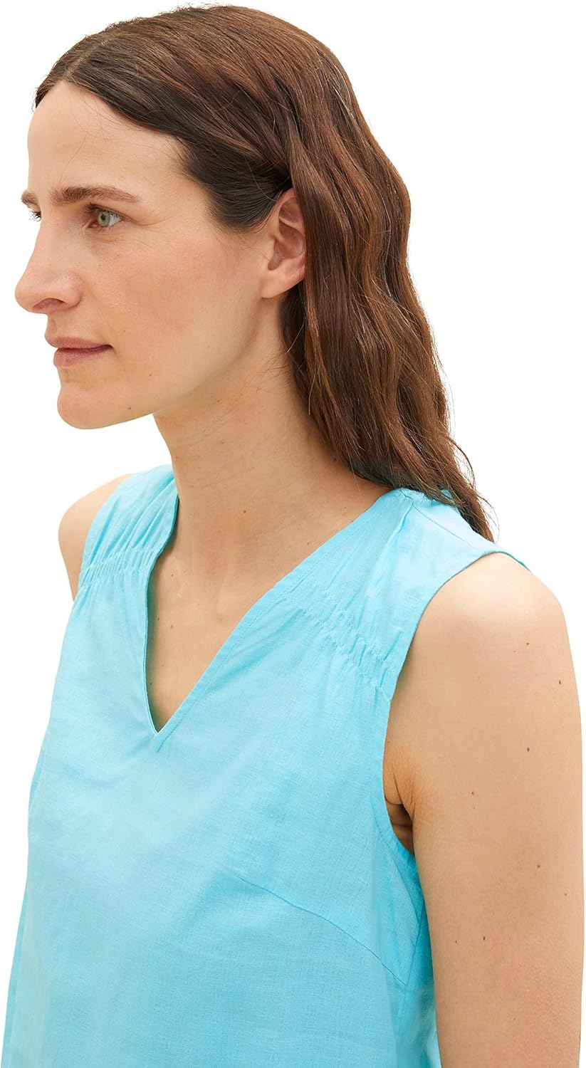 TOM TAILOR Damen Leinen Blusen Top 32 26007 - Teal Radiance, 32 26007 - Teal Radiance
