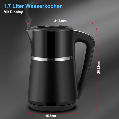 WANNYTON Edelstahl Wasserkocher 1,7 L mit Temperatureinstellung Temperaturwahl (40-100℃), 2200 W, BP